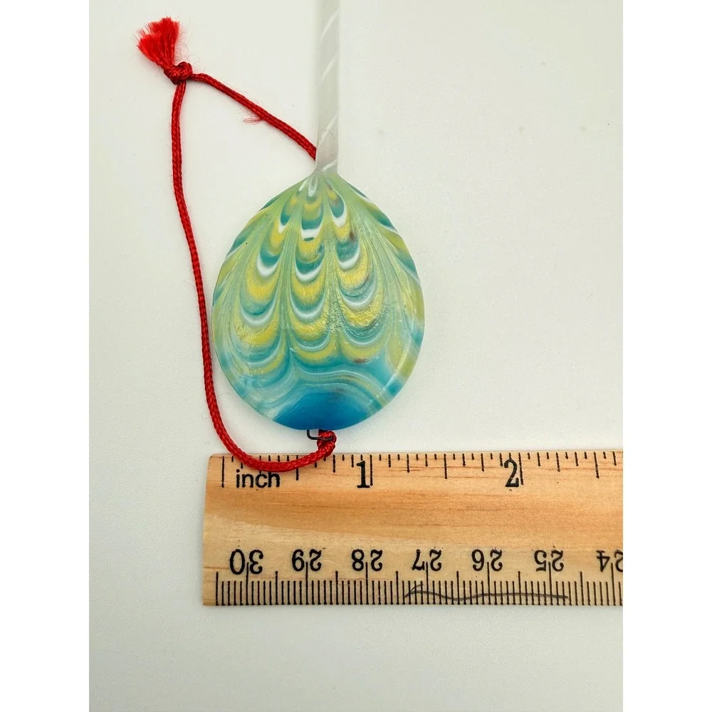 Handmade Art Glass Hair Pin Peacock Feather Design Teal Yellow with Red Box